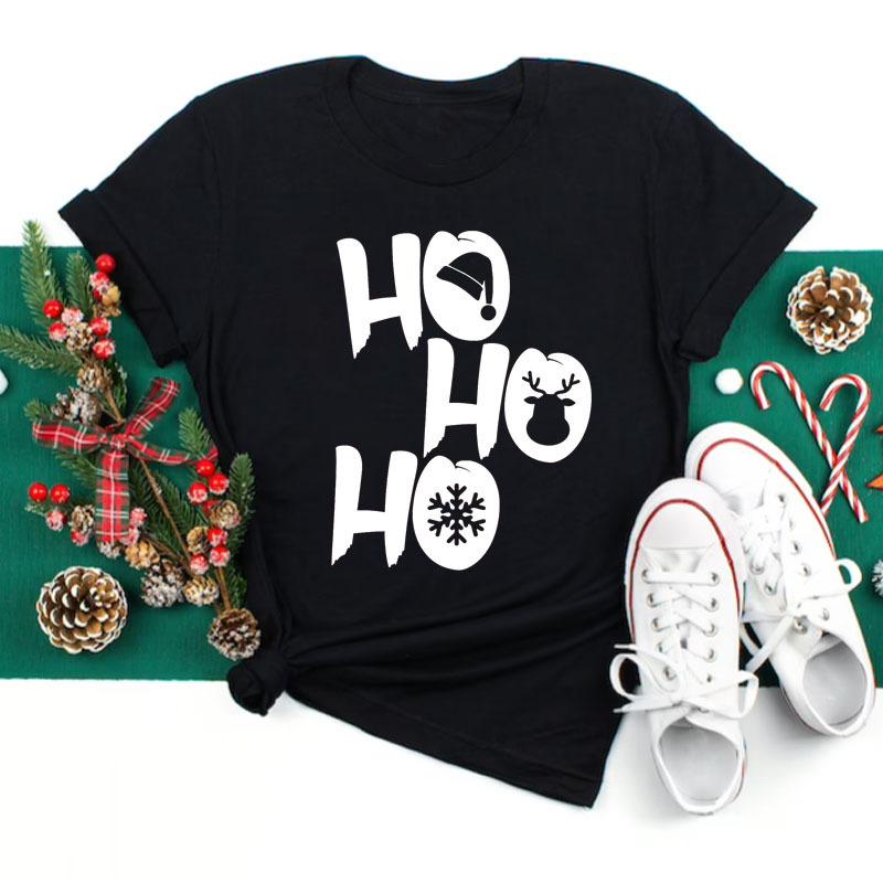 Women's Christmas Collection Printed Plus Size Trendy Letter Pure Cotton Short Sleeved T-Shirts Women’s