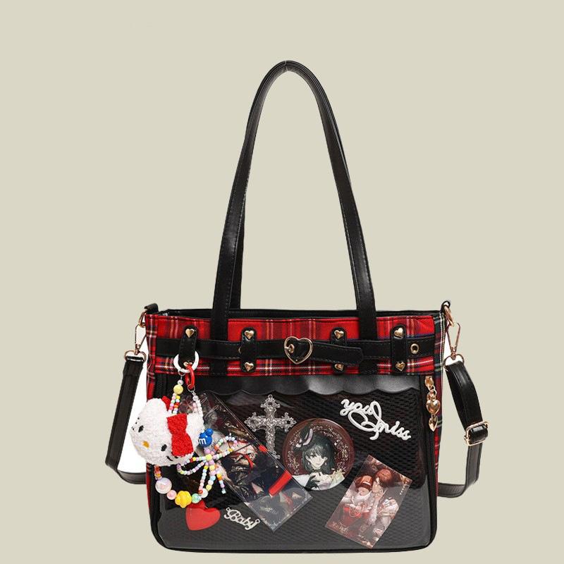 

Plaid new transparent tote bag large capacity messenger shoulder bag portable
