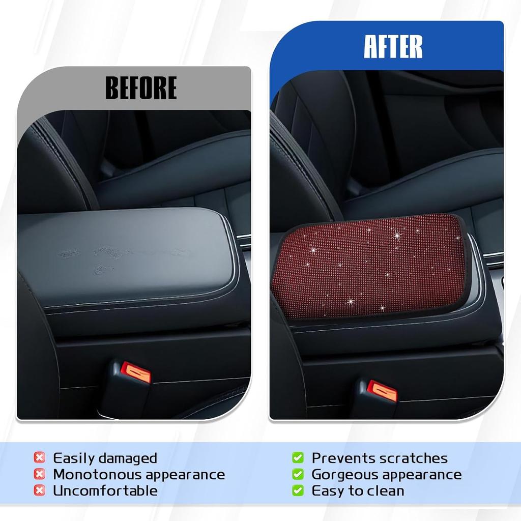 Car Center Console Cover, 12" × 8.66" Diamond Auto Center Console Protectiv Red