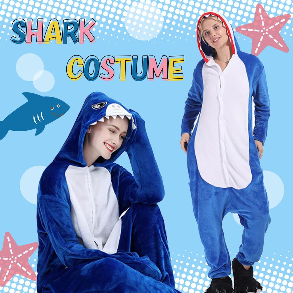 Shark Kigurumi Pajamas for Halloween Cosplay Costume [sac taske] Adults, (Blue)