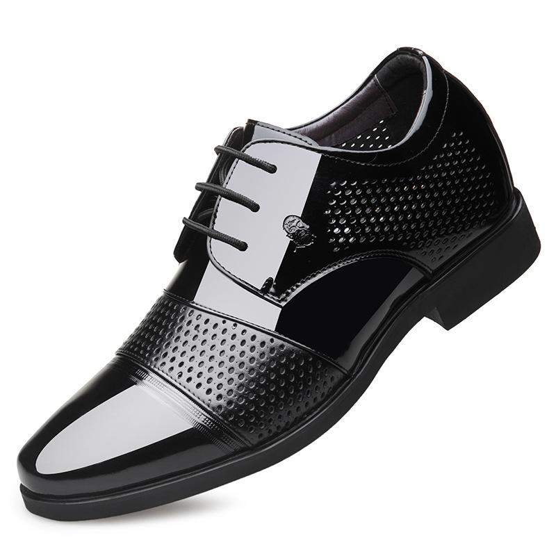Men's Hollowed Out Inner Height Increase of 6CM Men's Shoes Business Formal Wear Breathable Wedding Groom's Leather Shoes