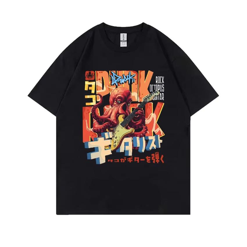 

Tokyo Vintage Japanese Octopus Guitar Punk Rock Print Tshirt Men Women Manga Oversized T-shirts Men s Casual Pure Cotton T Sh... S разноцветный