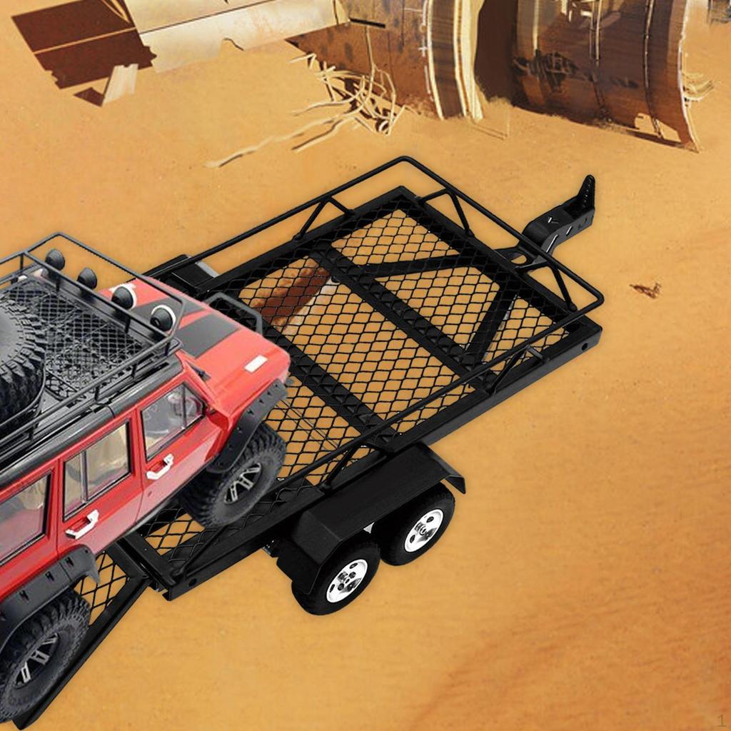 RC Trailer with Hook Hitch Double Axle Accessories Professional High Performance Metal Flatbed
