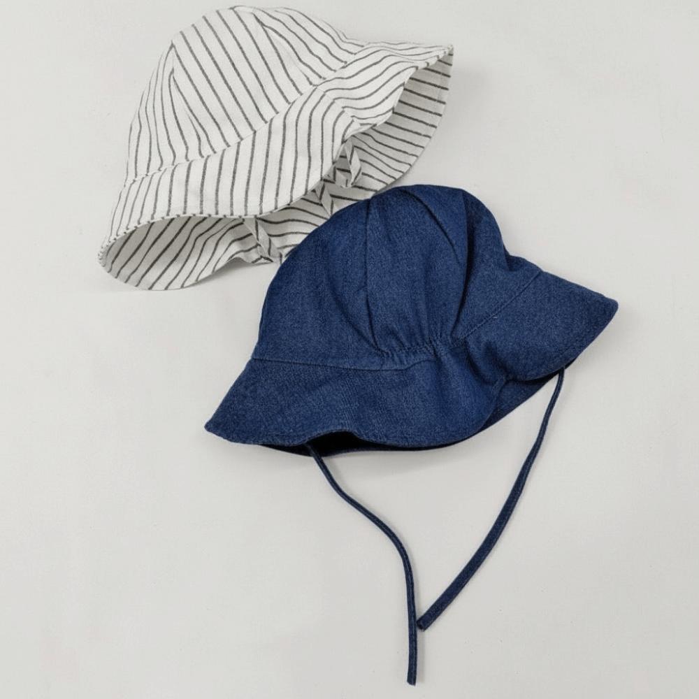 Striped Pattern Double Sided Baby Bucket Hat Plaid Pattern Panama Bonnet Travel