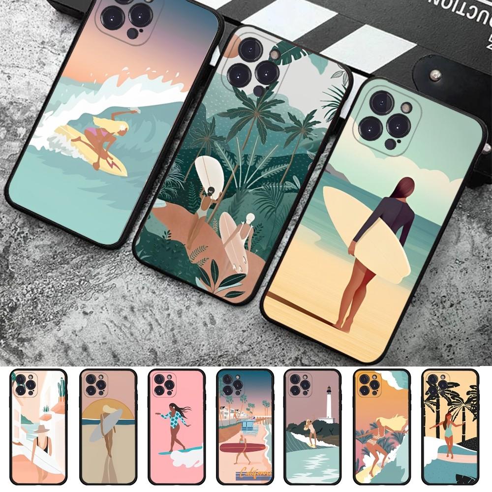 Surf Girls Phone Case For iPhone 15 6 7 8 Plus 11 12 13 14 Pro SE 2020 MAX Mini X XS XR Back Funda Cover