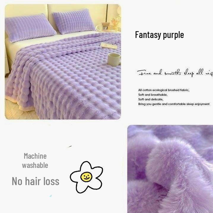 Plush Winter Bubble Rabbit Velvet Fleece-Lined Warm Bed Sheet