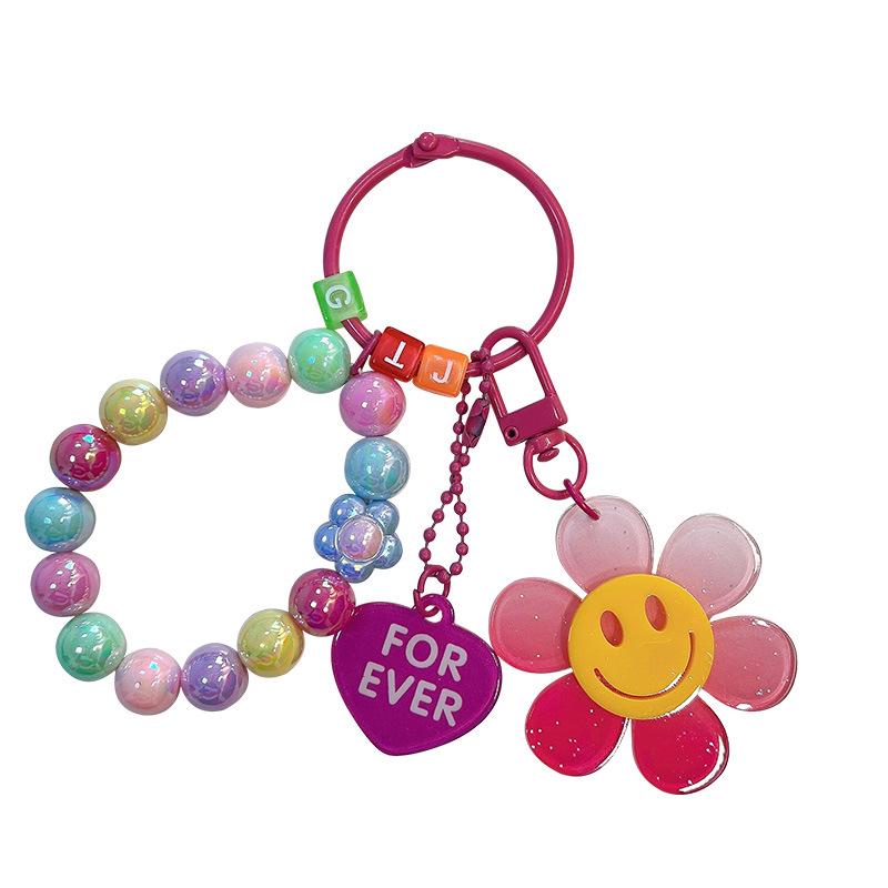 Gradient Sunflower Beaded Keychain Bracelet - Women's Handbag Charm & Key Ring Gift