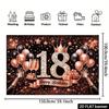2D 18th Birthday Photography Background, Black Rose Gold Themed Party Backdrop Banner