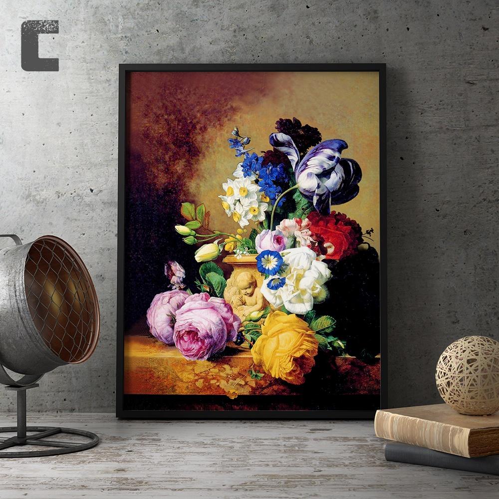 Modern Design 6 Styles of Flower Oil Painting Wall Poster Vintage Wall Art Canvas Living Room Mural Gift Bathroom Living Room Decoration