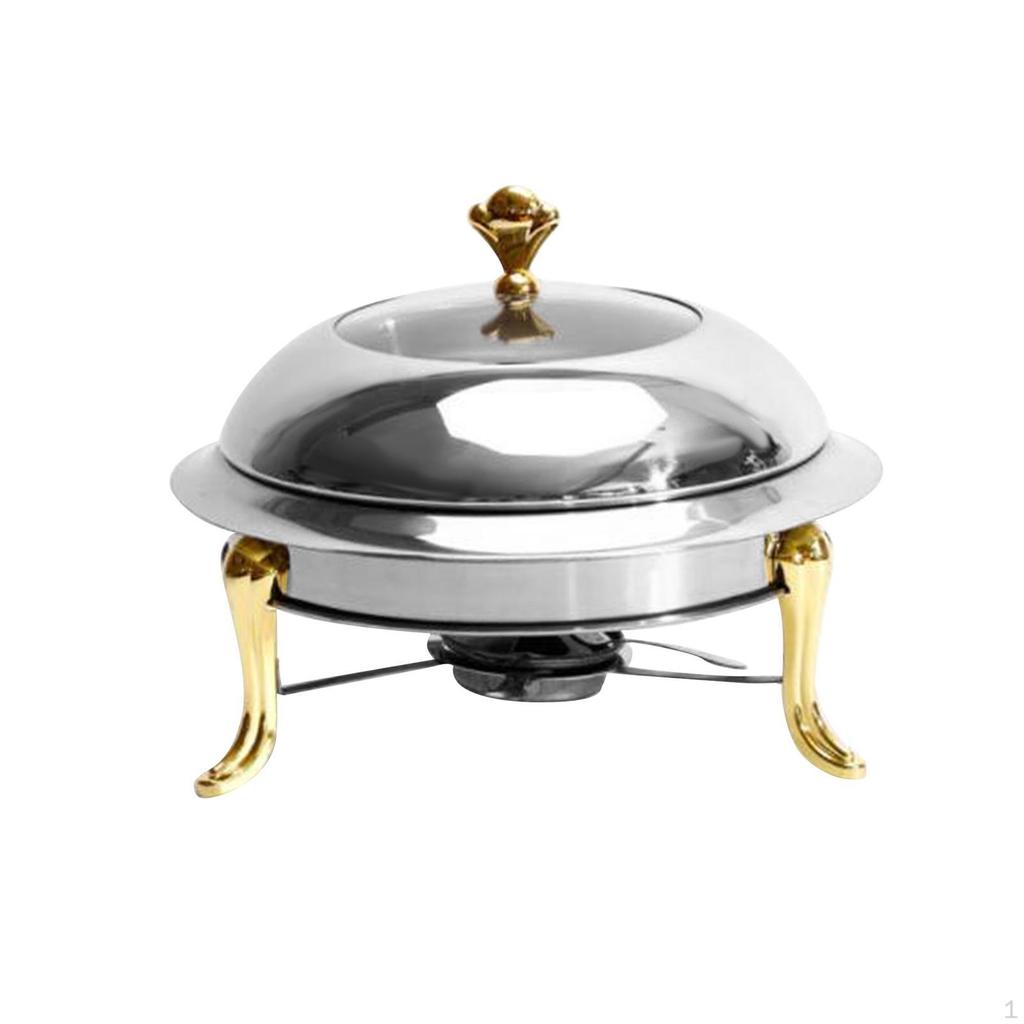 Chafing Dish Buffet Food Warmer Clear Lid Plates Portable Round Small Pot Camping Stove for