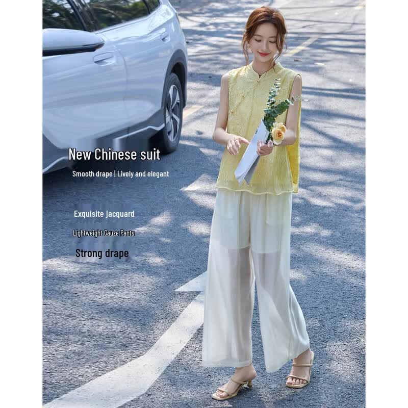 Summer New Chinese Style Lyocell Tencel Jacquard Two-Piece Set L
