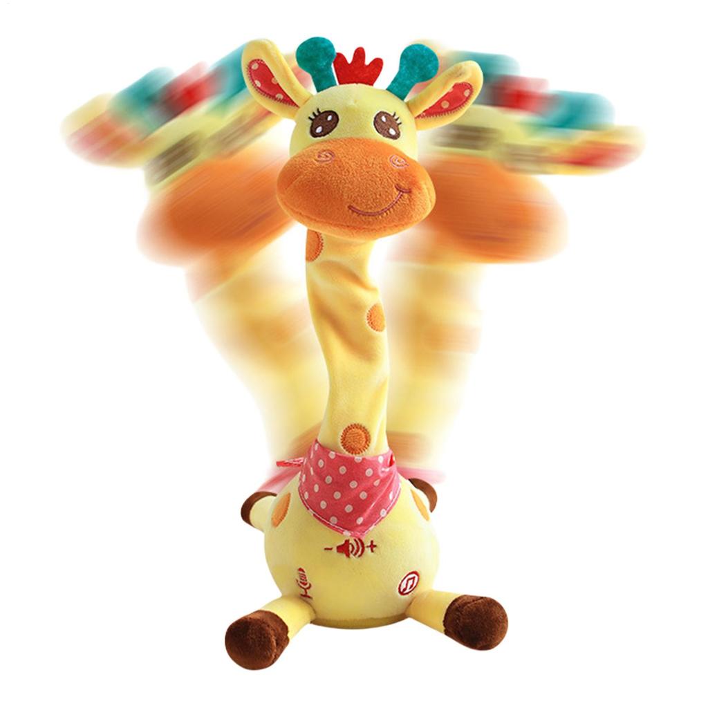 Dancing Talking Giraffe Plush Toy, Rechargeable Musical Educational Doll with Lights, Interactive Baby Gift for Travel Party