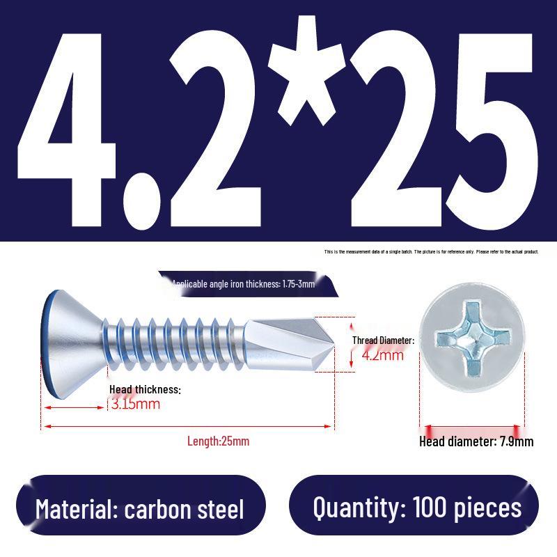 Phillips Flat Head Blue Zinc Plated Stainless Steel Self-Drilling & Self-Tapping Screws M3.9-M5.5