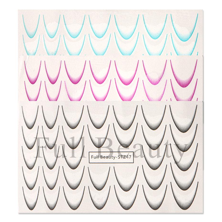 Nail Art Sticker, French Lines Gradual Change Smile Simple Nail Watermark Sticker Set