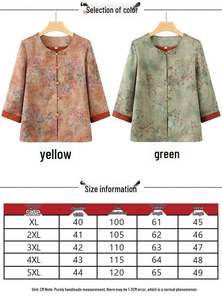 Grandma's Summer Three-Quarter Sleeve Top for Elderly Women