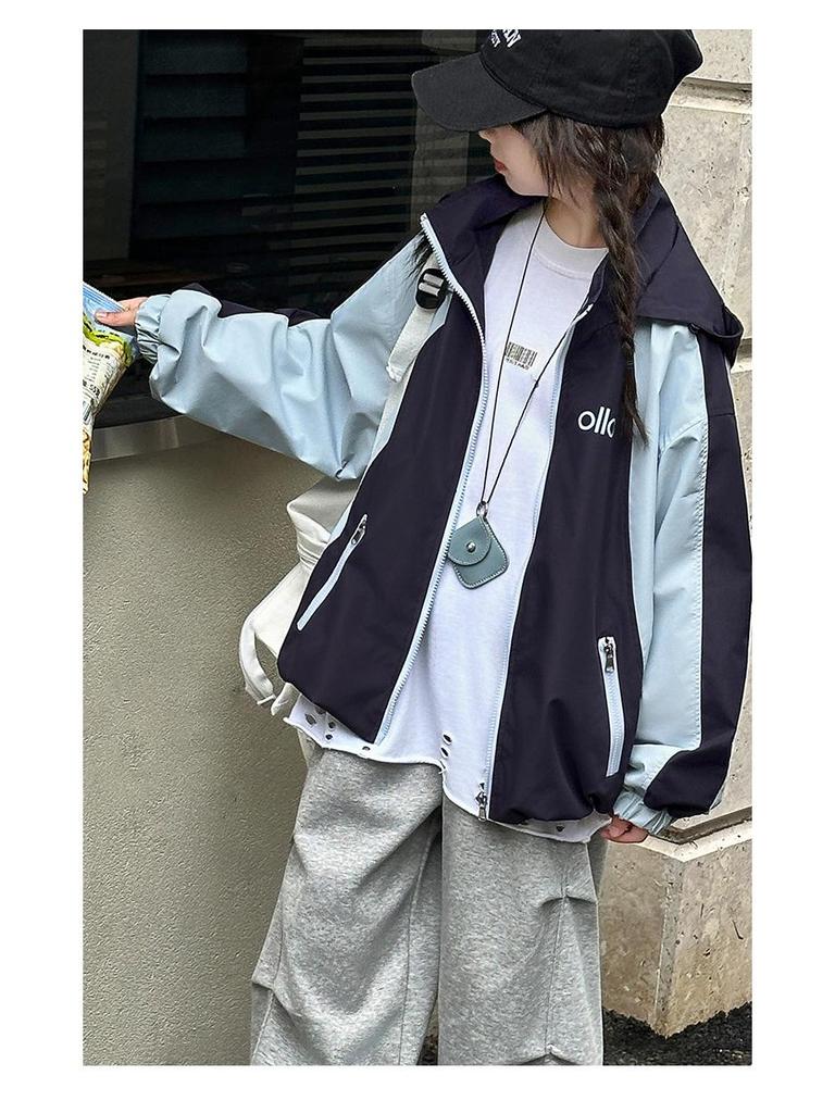 Girls' 2025 Spring/Autumn Hooded Jacket: Fashionable Windbreaker for Kids with Street Style