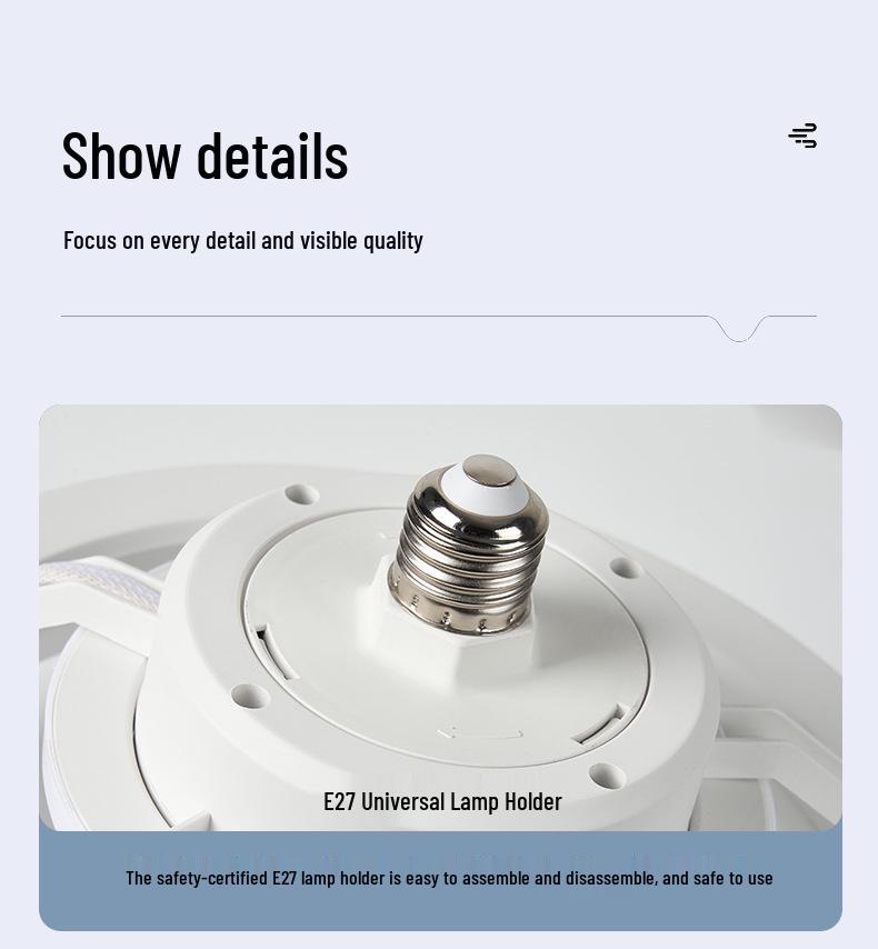 360° RGB Rotating Fan Light with Remote, E27 Base, Stepless Dimming, Three-Color Control