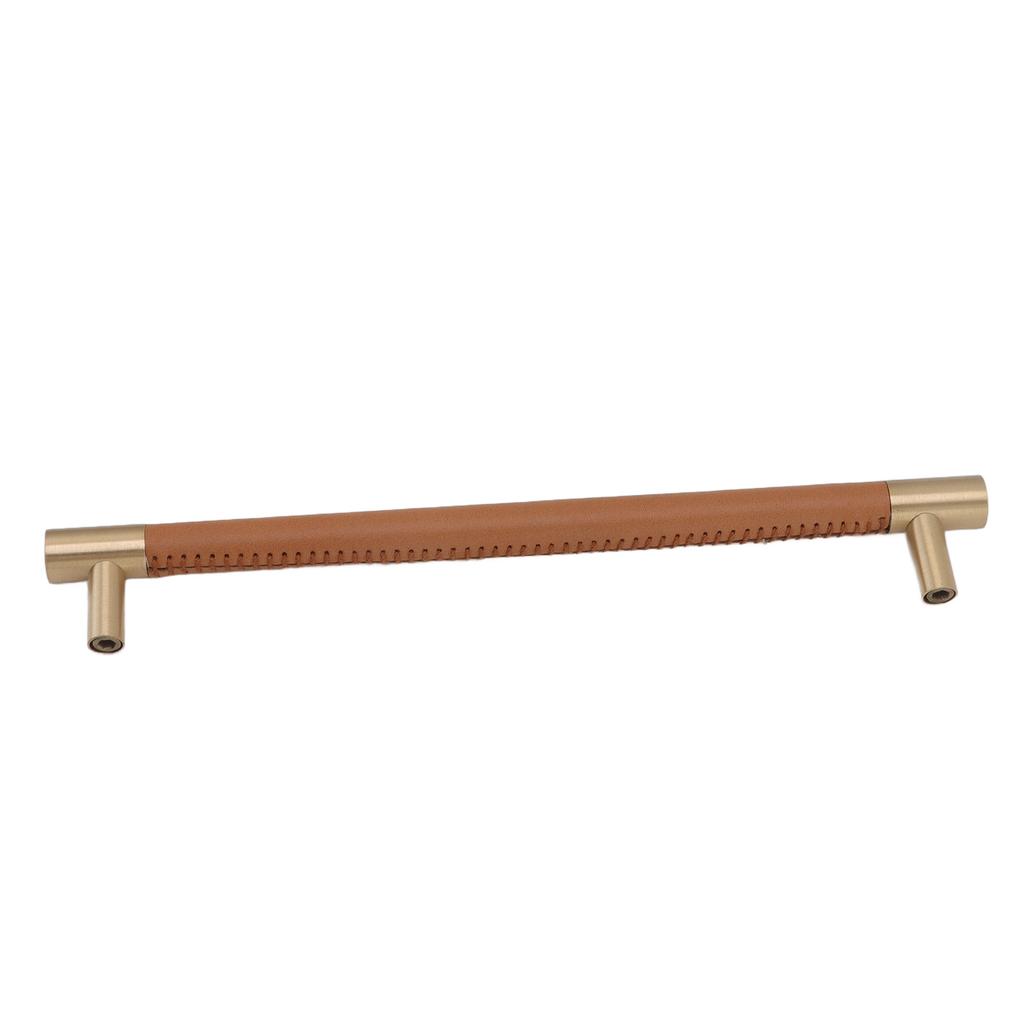Cabinet Door Handle 224MM Hole Pitch Lther Brass Light Luxury Cupboard Bar Pull Handle for Home Wardrobe Drawer