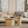 Coffee Table, Double Round Table, Side Table with Natural Wood Slats. Multifunctional Living Room Table