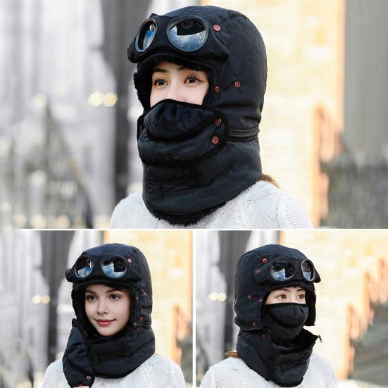Lei Feng Hat Winter Thermal Hat with Goggles 3-in-1 Trapper Aviator Hat Face Guard Earmuffs Winter Snowmobiling Hiking Cold Weather Headgear