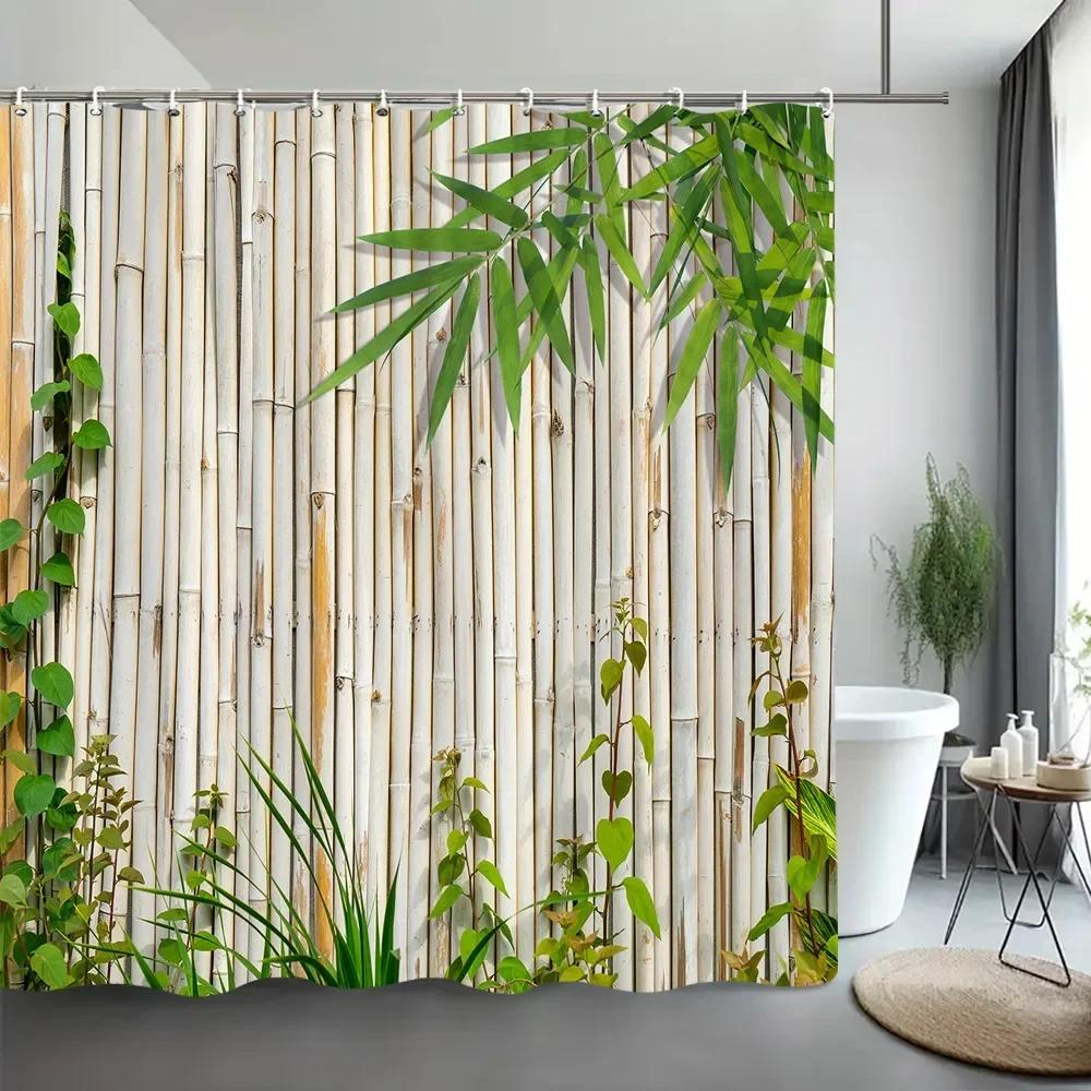 Green Bamboo Shower Curtain Zen Meditation Nature Botanical Polyester Fabric Shower Curtains Bathroom Decor With Hooks