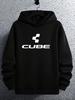 Cube Graphic Hoodie - Black Casual Pullover with White Logo
