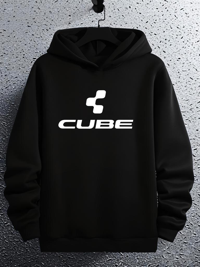 Cube Graphic hoodie - Black Casual Pullover with White Logo