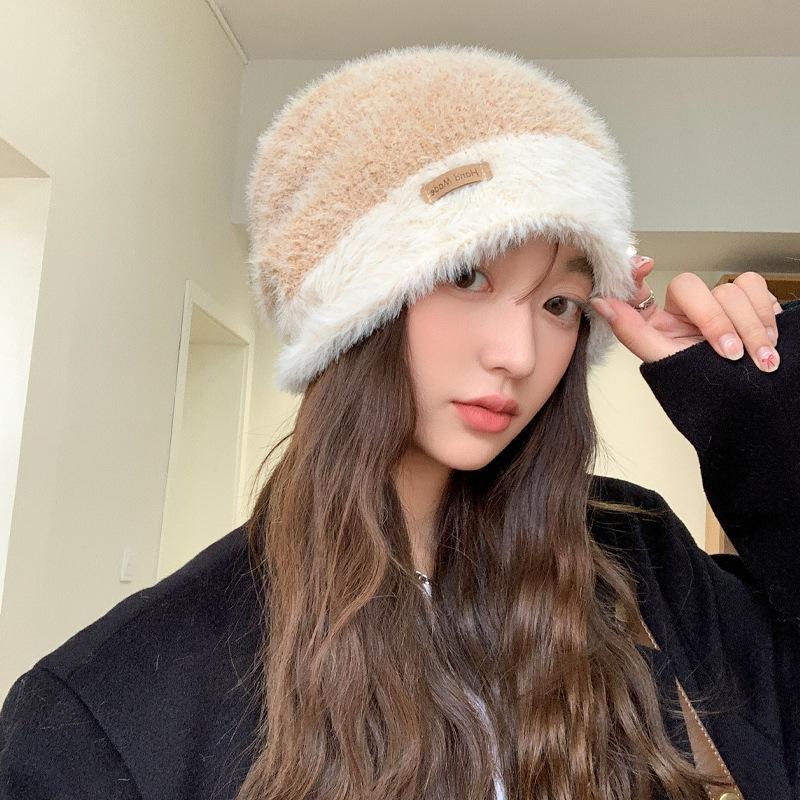 Hoed dames herfst en winter losse grote hoofdomtrek stapelhoed winter warme gebreide wollen hoed effen kleur veelzijdig koude hoed