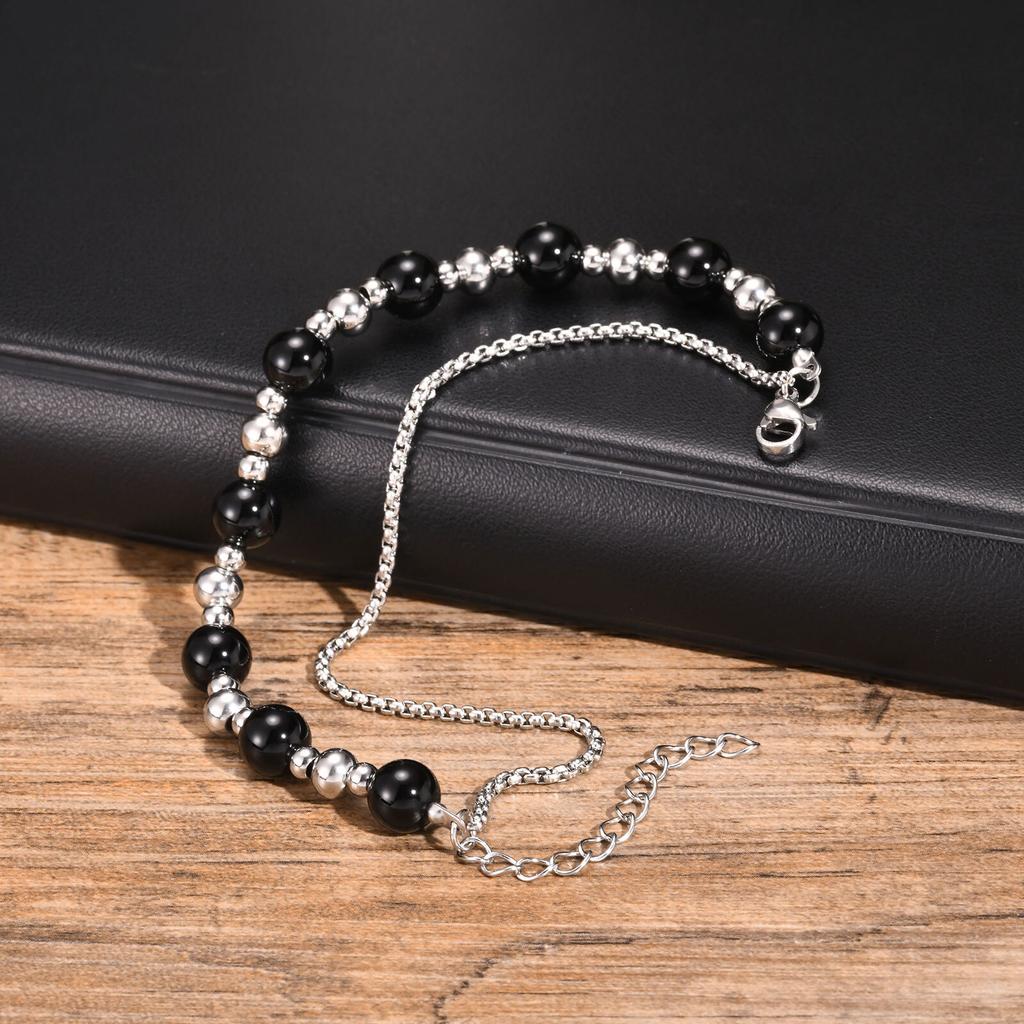 Stainless Steel Layered Bracelet for Men Boys,Metal Beads Natural Stone Bracelets,Hiphop Fashion Jewelry
