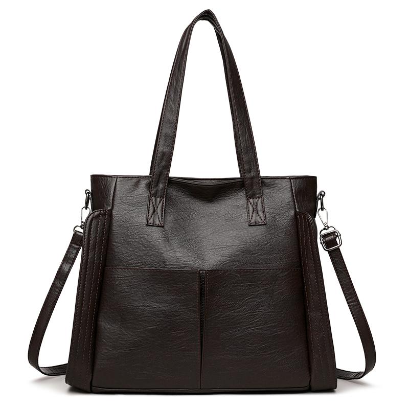 

Сумка-тоут большой вместимости женская портативная на плечо сумка из мягкой кожи кофейный