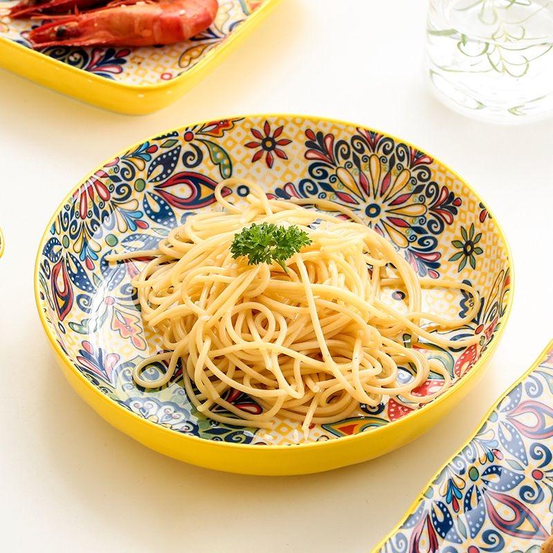 7in or 8in Bohemian Ceramic Plate High Appearance Level Home Creative Dish Plate Fruit Plate Steak Plate Deep Plate Disc Cutlery