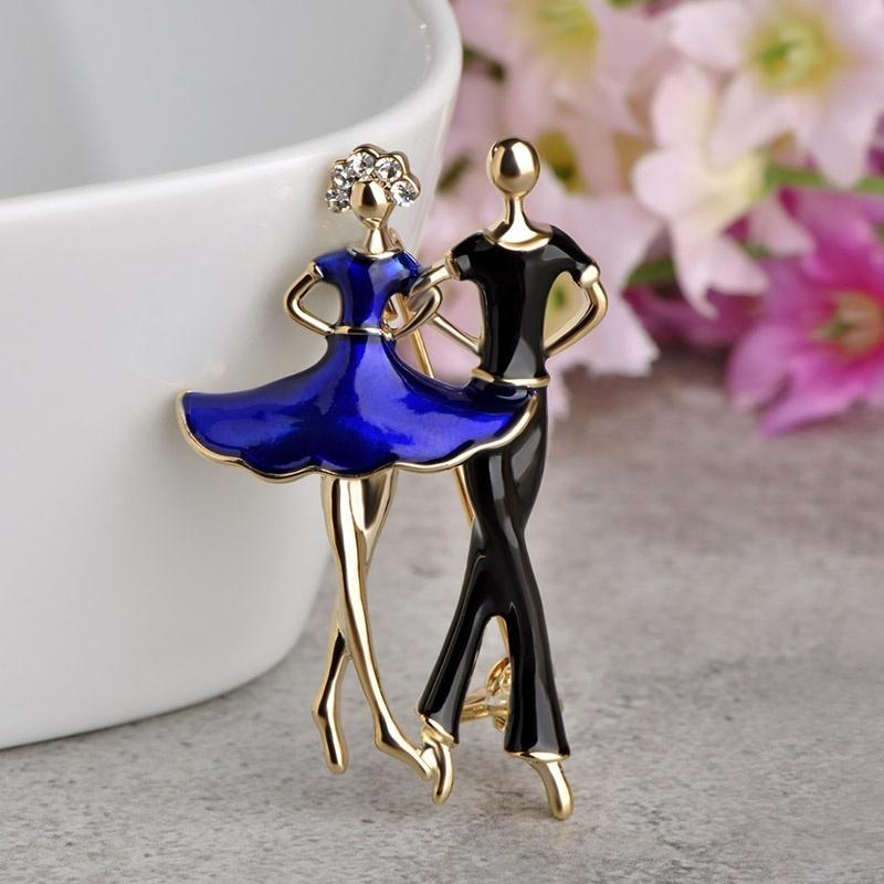 Blucome Red Enamel Social Dancing Women Men Brooch Gold-color Pins For Shoulder Scarf Suit Clips Clothes Decoration Jewelry Clip