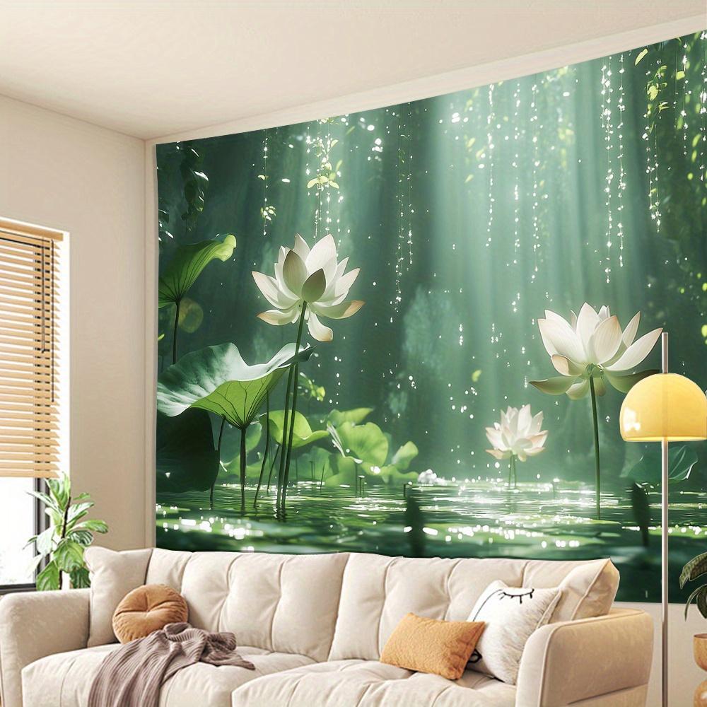 1 Piece 3D Lotus Tapestry - Polyester Fabric, Machine Washable, Suitable for Living Room, Bedroom, Office Decoration