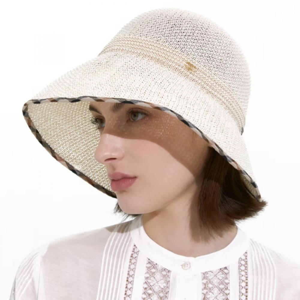 Daks White Rafia Check Contrast Floppy Hat E149w1 Single option