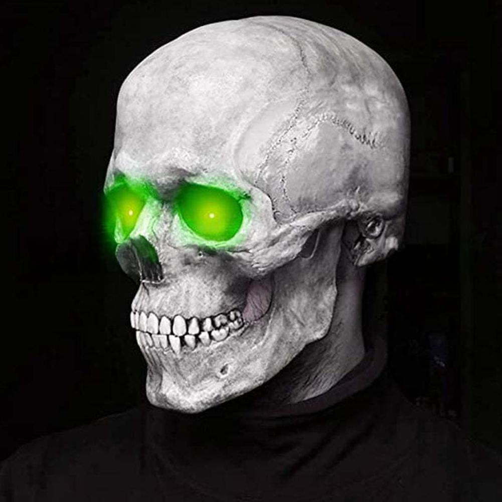 Halloween Animated Talking Mask Glowing Green Eyes Skull Mask Animated Moving Jaw Skull Realistic Halloween Prop Full Head Halloween Skull Mask