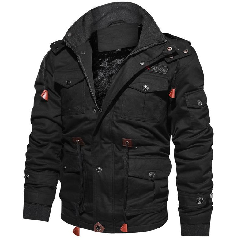Autumn and Winter Men's Hooded Fleece Thickened Jacket Large Size Cotton Medium and Long Tooling Washed Jacket Men