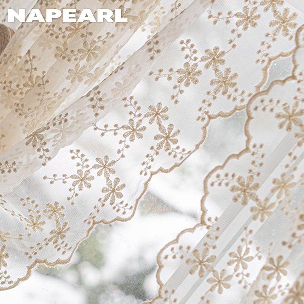 1 stk NAPEARL Blomsterbroderi Blonder Skjær Gardin Fransk Landstil Kremstil Halvgardin for Soverom Stue Vindu Utstillingsvindu Hjemmeinnredning