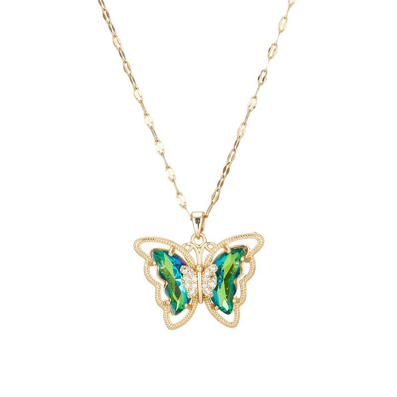 Butterfly Necklace Women'S Light Luxury Simple Personality Trend Inlaid Colorful Pendant Collarbone Chain
