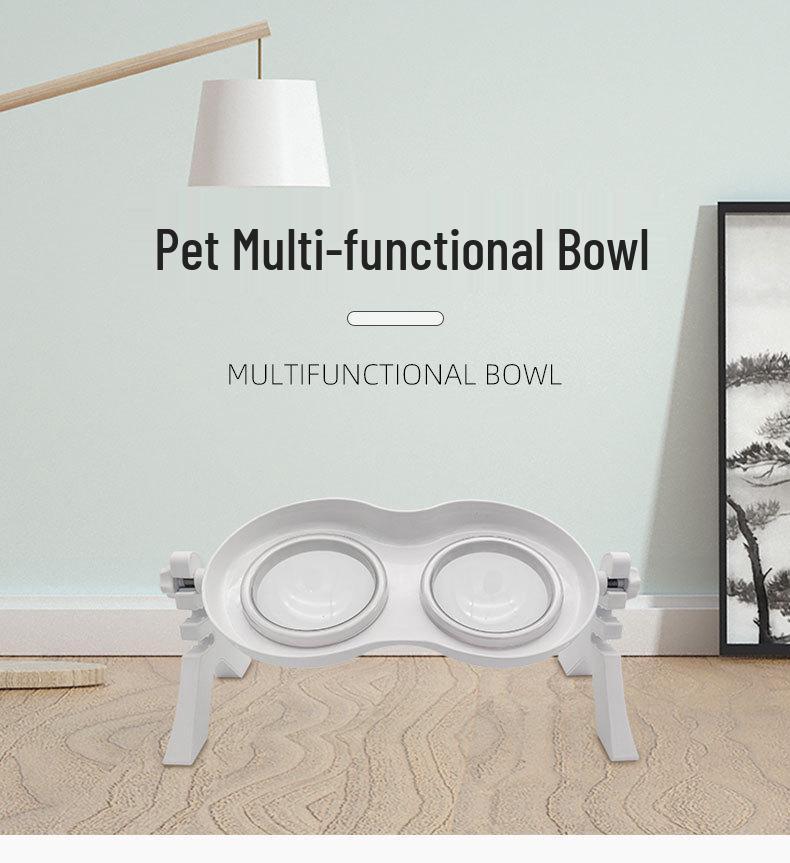Adjustable Double Bowl Elevated Pet Feeder with Non-Slip Slow Feed Design for Cats and Dogs.