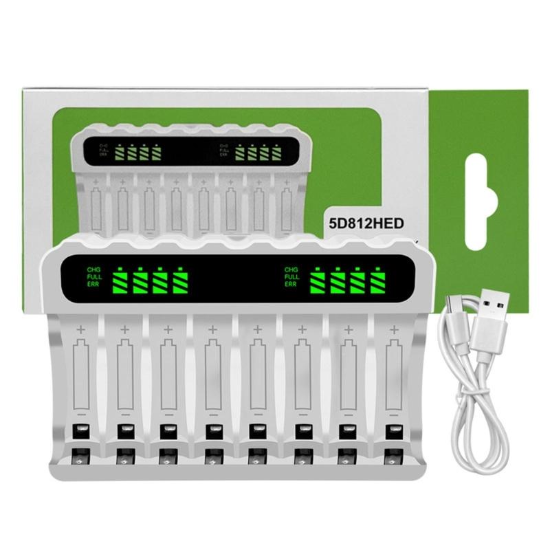 NiMH Battery Charging with 8 Slots for 2A and 3A Batteries Featuring LED Indicators and Safe Charging Technology