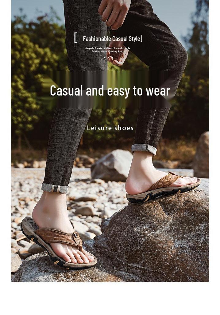 Men's Casual Non-slip Leather Sport Flip-flops for Summer Beach & Outdoor Wear