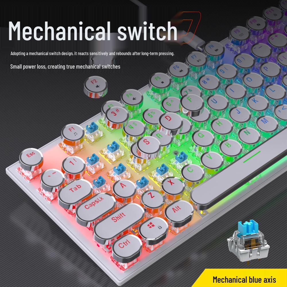 104-Key Wireless RGB Retro Punk Mechanical Keyboard with Electroplated Knob for Gaming & Office Use.
