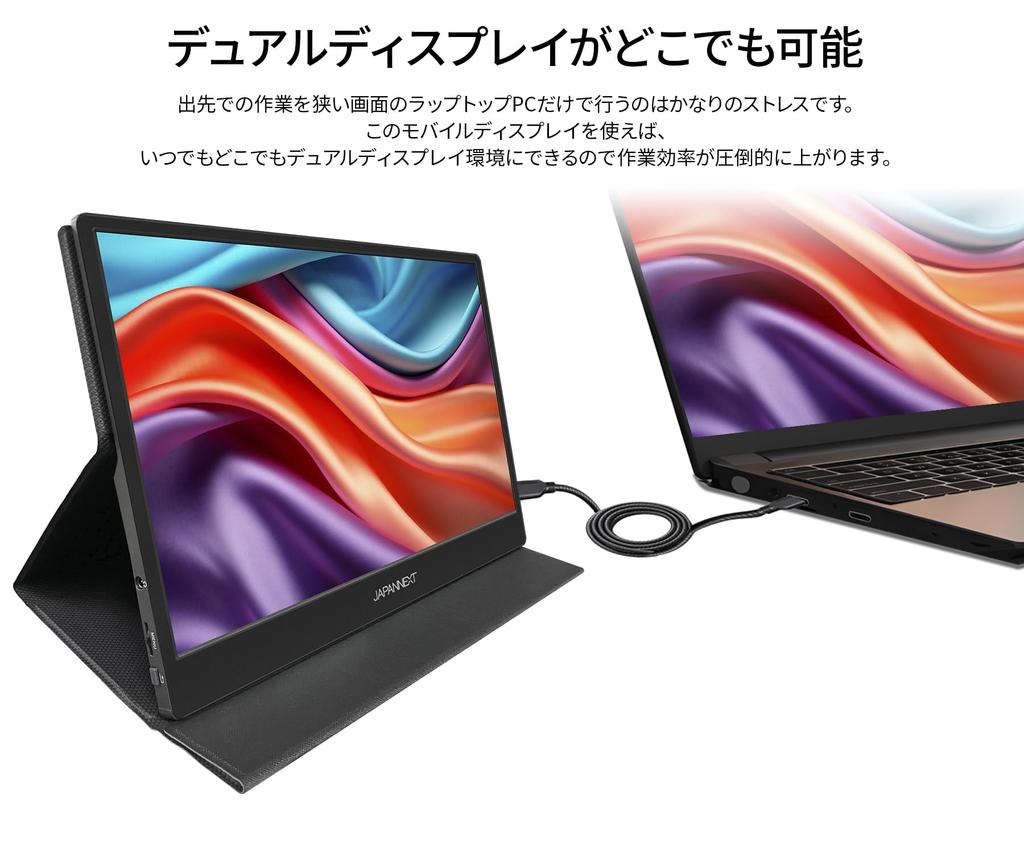 JAPANNEXT 14 inch mobile monitor IPS panel full HD 1920x1080 resolution with smart case (Type C/PC compatible/built-in speaker/sRGB100%/non-glossy)