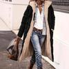 Women's medium and long coat, thickened and warm, loose hooded, women wearing cotton-padded clothes on both sides