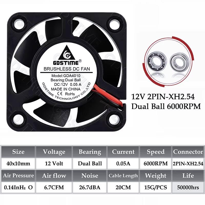 Gdstime 4010 Fan 24V 12V 5V 40mm*10mm Mini PC Case Cooling Fan 4CM Dual Ball Sleeve Cooler Fan for 3D Printer Parts Cooling Fuel Injectors 6