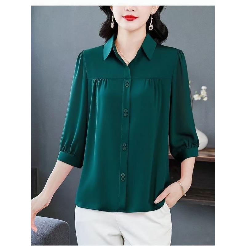 Vintage Women's Blouses Solid Color Casual Shirts Fashion Loose Summer Korean Clothing Short Sleeved Chiffon Women Tops