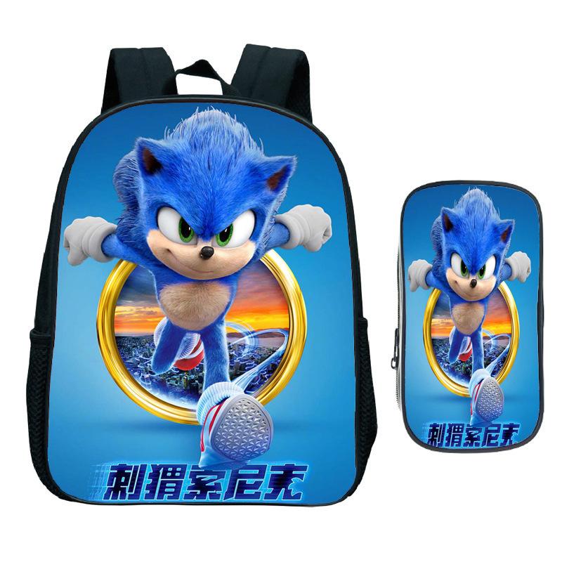 Straight Hair Animation Digital Printing Children'S Two-Piece Set Backpack Pencil Bag Primary And Secondary School Schoolbag