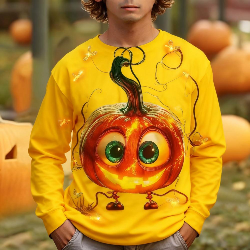 Kid Long Sleeves T-Shirt Fashionable Creativity Halloween Pumpkin Graphic Print Autumn Casual Sports Versatile Comfortable Loose T-Shirt