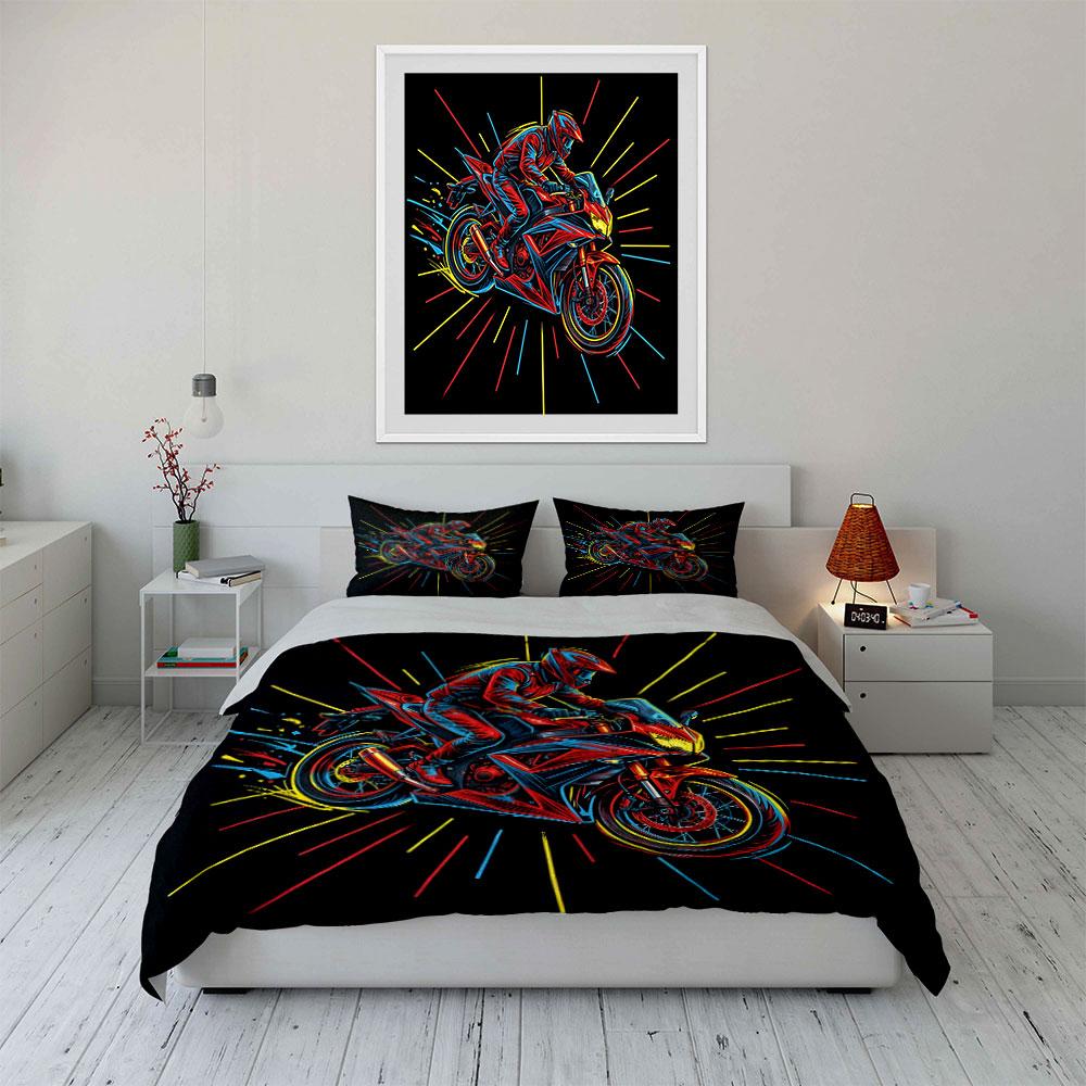Dynamic Rider With Vibrant Streaks Duvet Cover Set With 3D Printing Design Soft Polyester Bedding Set All-Season Comfort