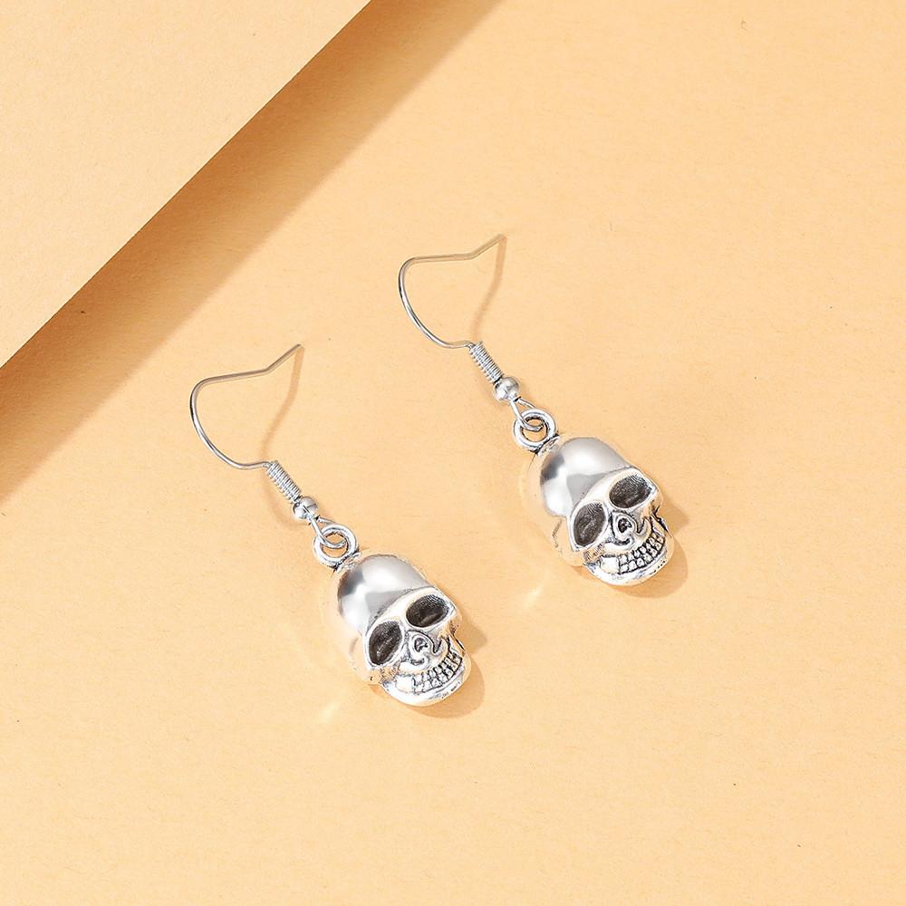 Vintage Silver Skull Earrings Stylish Alloy Simple Geometric Design For Women